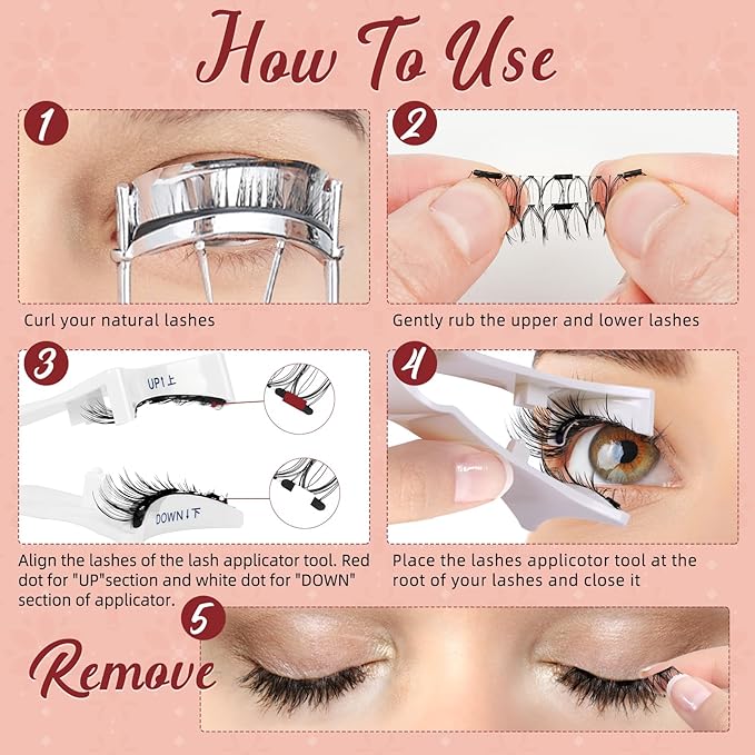 Higu clace Magnetic Eyelashes 4Pairs Magnetic Eyelashes with Applicator Soft Magnetic Lashes Natural Look Wispy Magnet Lashes Without Eyeliner Easy to Wear and Remove(DJCX-B06）
