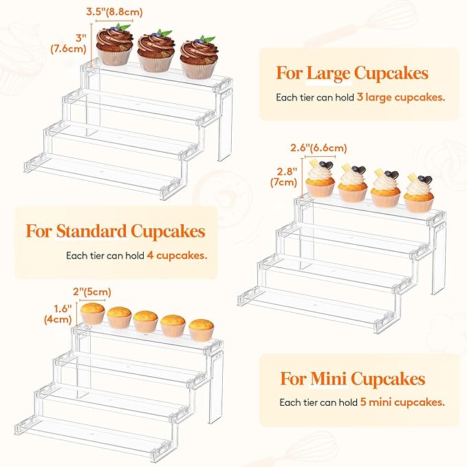 Lifewit Cupcake Stand, Perfume Cologne Organizer, Tool-Free Assembly, Display Riser, Spice Rack, Figurine Holder, Makeup Storage, Room Decor, Party Decorations, Clear, 12″ 4 Tier, 3 Pcs