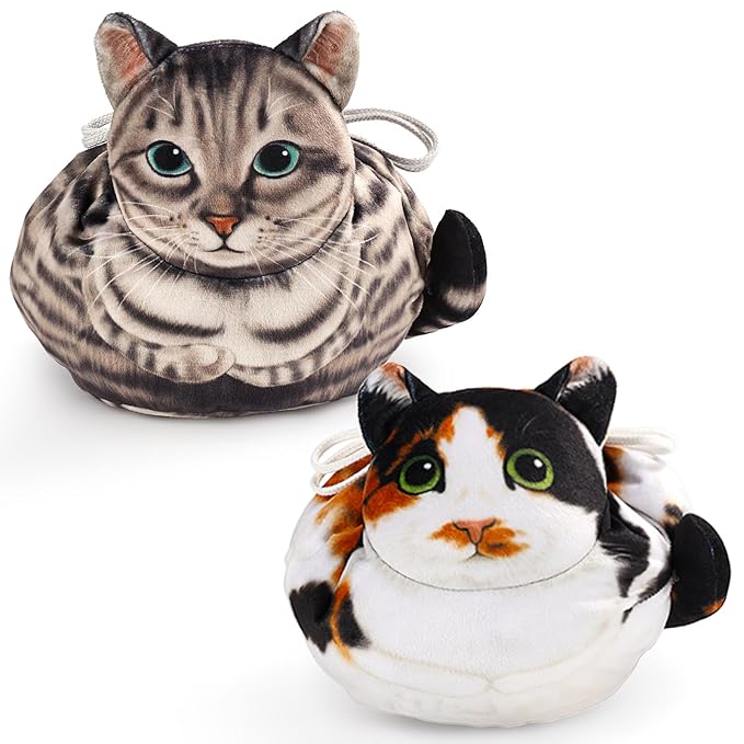 Openhaha Drawstring Travel Makeup Organizer, Cosmetic Pouch Bag, Cat Gift for Women, Lay Flat Makeup Bag Gifts for Cat Lovers (2-Pack)