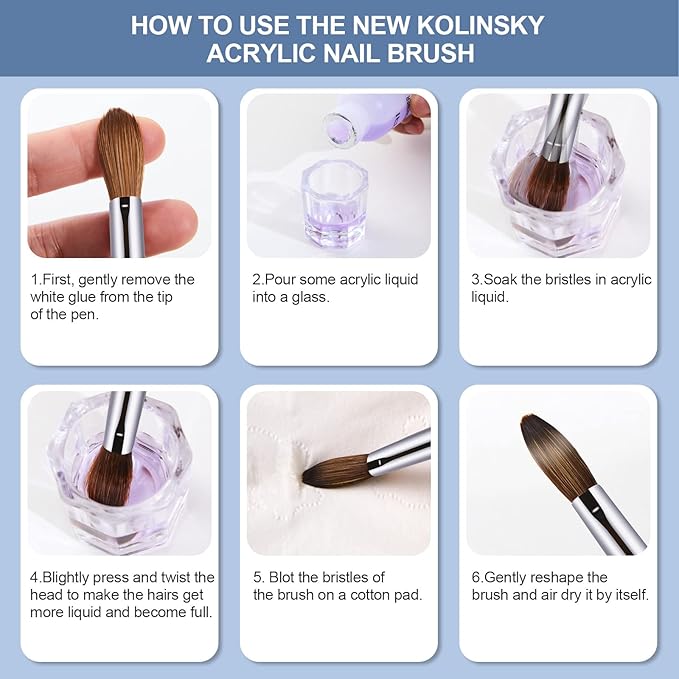 Acrylic Nail Brush Size 12,KEMEISI 100% Pure Kolinsky Nail Art Brushes Sturdy Handle Oval Shaped Acrylic Powder Nail Design Tools for Professional Manicure DIY Home Salon (Blue Gradient)