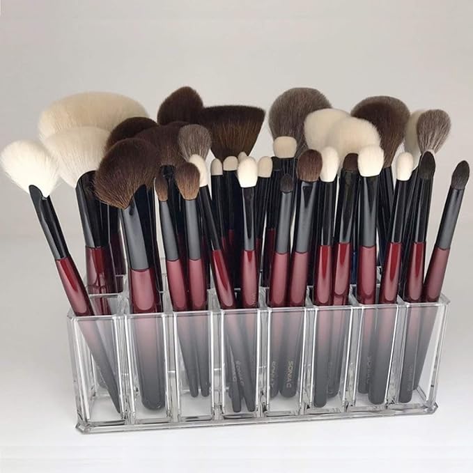 BY ALEGORY (Set Of 2) Acrylic Makeup Brush Organizer 24 Space Storage w/Deep Slots For Cosmetic Beauty Brushes Refillable Container - Clear