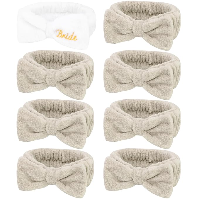 Semato Bachelorette Party Favor Set - Bride & Bridesmaid Spa Headbands (1 bride+ 7 Light coffee)