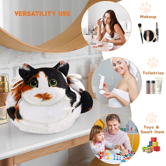 Openhaha Drawstring Travel Organizer, Cosmetic Pouch - Cat Gift, Lay Flat Makeup Bag Gifts for Cat Lovers