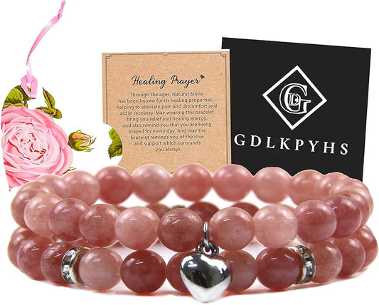 2Pcs Healing Crystal Bracelets for Women Handmade Beaded Bracelet Healing Prayers Crystal 8mm Natural Stone Beads Bracelet Stress Relief Get Well Soon Gifts