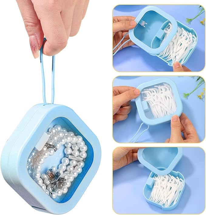 2pcs Hair Tie Organizer,Portable Travel Qtip Holder,Bathroom Storage Organizer Qtip Dispenser Cotton Swabs Dispenser Kids Hair Accessory Box with Lid for Bathroom,Desktop Organizer(2pcs Purple&Blue)