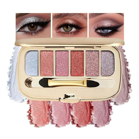 6-Color Glitter Eyeshadow Palette – High Pigment Shimmer Metallic Eye Shadow Kit, Long-Lasting Blendable Sparkle Shades for Daily Makeup, Party Glam, Festival & Creative Eye Looks 05#