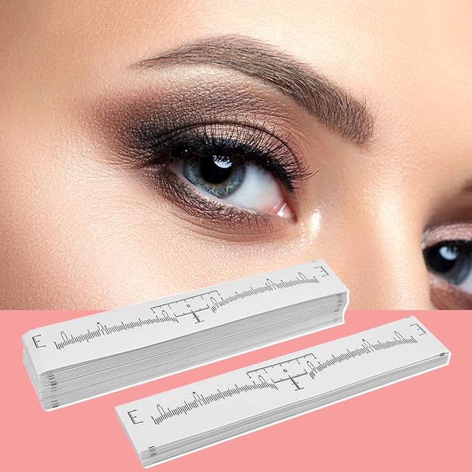 100 Pack Eyebrow Ruler, KINGMAS Disposable Brow Ruler Microblading Adhesive Eyebrow Sticker Stencil Guide Measuring Tool