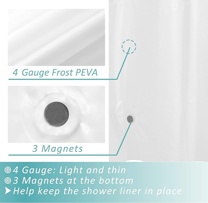 Mrs Awesome Narrow Frost Shower Curtain Liner with 3 Magnets, 48x72 Frosted PEVA Shower Liner, Light Weight Plastic Shower Curtain for Bathroom, Waterproof,Frost