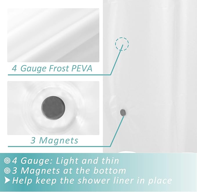 Mrs Awesome Extra Long Shower Curtain Liner with 3 Magnets, Long Frosted PEVA Plastic Shower Curtain for Bathroom Lightweight & Waterproof, 72 x 84, Frost