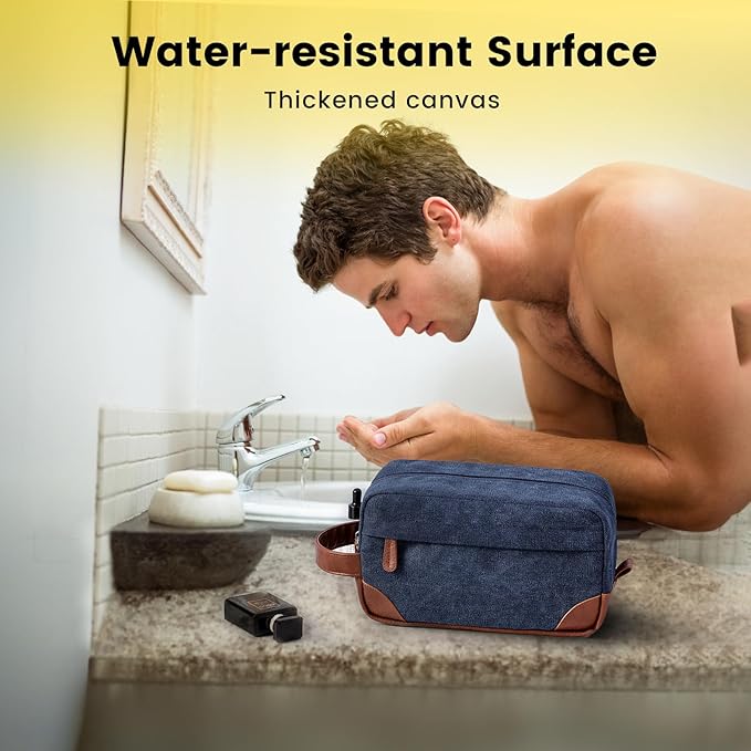Vorspack Toiletry Bag Hanging Dopp Kit for Men Water Resistant Canvas Shaving Bag with Large Capacity for Travel - Navy Blue