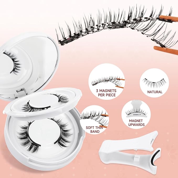 Higu clace Magnetic-Eyelashes 2 Pairs Magnetic Eyelashes with Applicator Soft Eyelashes Magnetic Lashes Natural Look Wispy pestañas magnéticas Without Eyeliner Easy to Wear and Remove(H+I01)