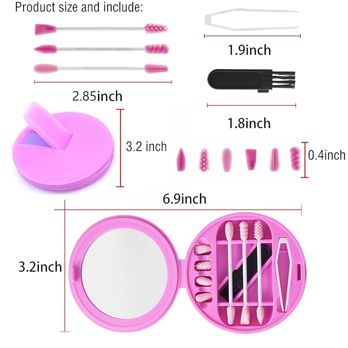 Strogem Reusable Cotton Swabs with 1 Mirror for Makeup Application and Cleaning, Multifunctional Portable Washable Silicone Q-Tip (pink)