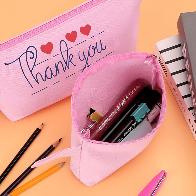 10 Pieces Cotton Canvas Makeup Bag with Bottom and Strap, Multi-Purpose Cosmetic Bag with Zipper Travel Toiletry Pouch, Blank DIY Craft Bag (Pink, L)