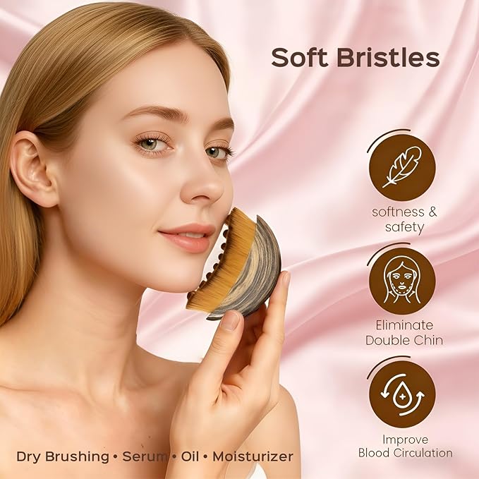 1PCS Lymphatic Contour Face Brush, Soft Facial Drainage Massager Tool for Face & Neck Lifting, Jawline Chin Sculpting, De-Puff Dry Brushing, Gua Sha Brush, Curved Ergonomic Design(Brown, 1-Pack)