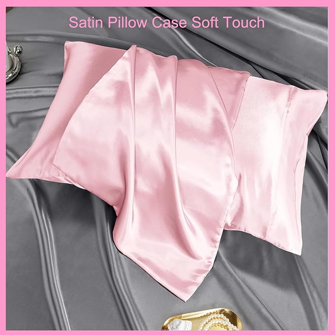 Heatless Curls Overnight Hair Curlers with Satin Pillowcase for Hair and Skin Queen Set, Sleeping Bonnet Eye Mask and Face Massager, 12pcs Hair Styling Tools Set for Sleeping(Pink)