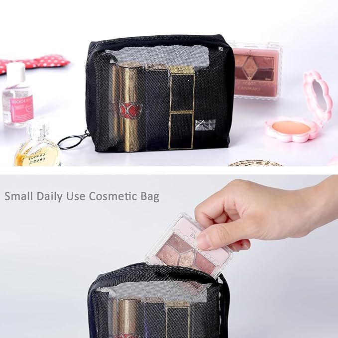 patu Zipper Mesh Bags, Portable Mini Case, Size S, 5" x 4" x 2", 5 Pieces, Beauty Makeup Cosmetic Accessories Organizer, Small Travel Toiletry Kit Set Storage Cuboid Pouch, Assorted Colors