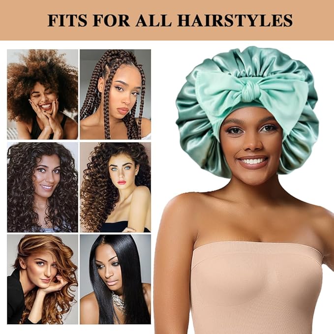 2+3 Large Satin Bonnets with Scrunchies for Women, Hair Bonnet Sleeping Tie Bonnet for Braids Curly Hair