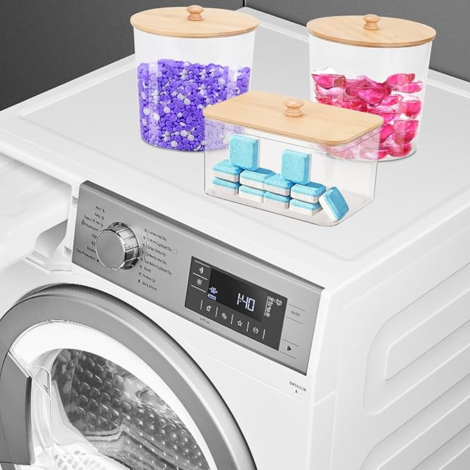 3 Pack Acrylic Laundry Powder Container, BYZCYSG Plastic Canister sets, Large Laundry Room Plastic Jars with Lids