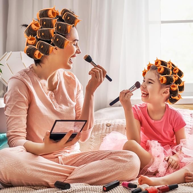 WILLBOND 141 Pcs Hair Rollers Set Include Plastic Hair Rollers with Pins and Clips(Orange)