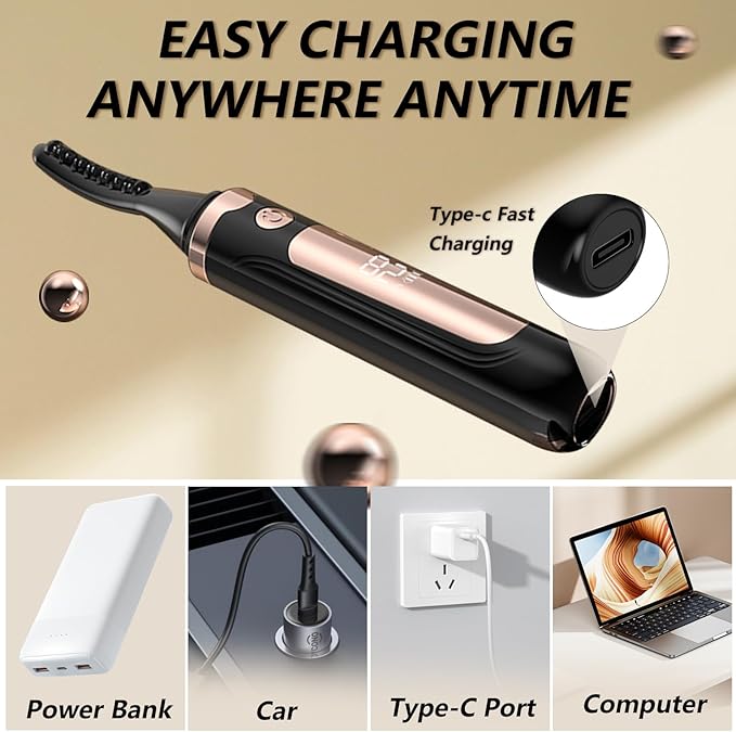 Heated Eyelash Curler - Heated Lash Curler Electric Eyelash Curler 4 Temp Settings for Makeup Tools for Achieving A Natural Curl and Long Lasting Eyelashes, Designed for Women, Black