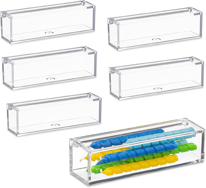 Hammont Clear Acrylic Box with Hinged Lid – Small Plastic Organizer for Office, Desk, Makeup, Crafts, Cotton Balls, Jewelry & More | 5"x1"x1.5" (6 Pack)