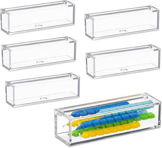 Hammont Clear Acrylic Box with Hinged Lid – Small Plastic Organizer for Office, Desk, Makeup, Crafts, Cotton Balls, Jewelry & More | 5"x1"x1.5" (6 Pack)