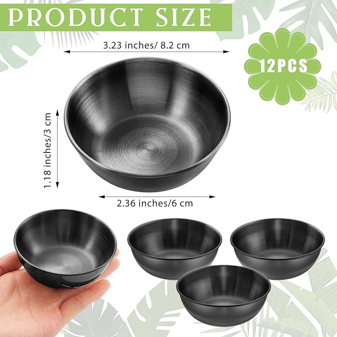 12 Pcs 3.23 In DIY Face Mask Mixing Bowl Stainless Steel Esthetician Facial Mask Bowl Facial Small Mixing Esthetician Supplies for Lady Women Skincare Home Salon Cosmetic Beauty (Black)