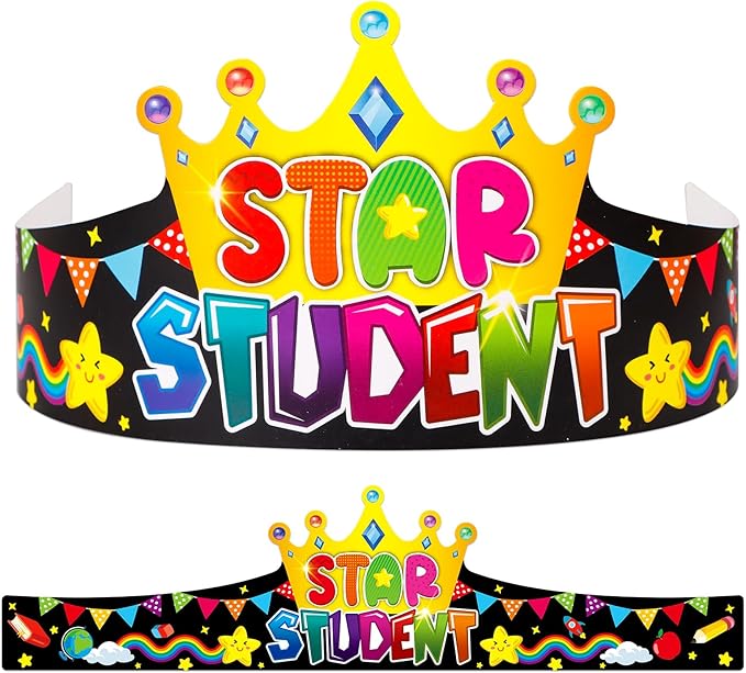 SICOHOME Paper Crown Hats Caps for Kids Paper Crowns for Students Classroom Kindergarten Preschool Party Supplies Adjustable