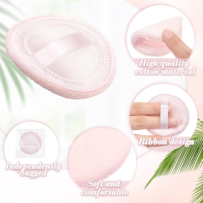 40 Pcs Cotton Powder Puffs Bulk Washable, 2.36 Inch Round Makeup Dusting Puff with Ribbon for Loose and Pressed Powder Face Body Cosmetic, Pink