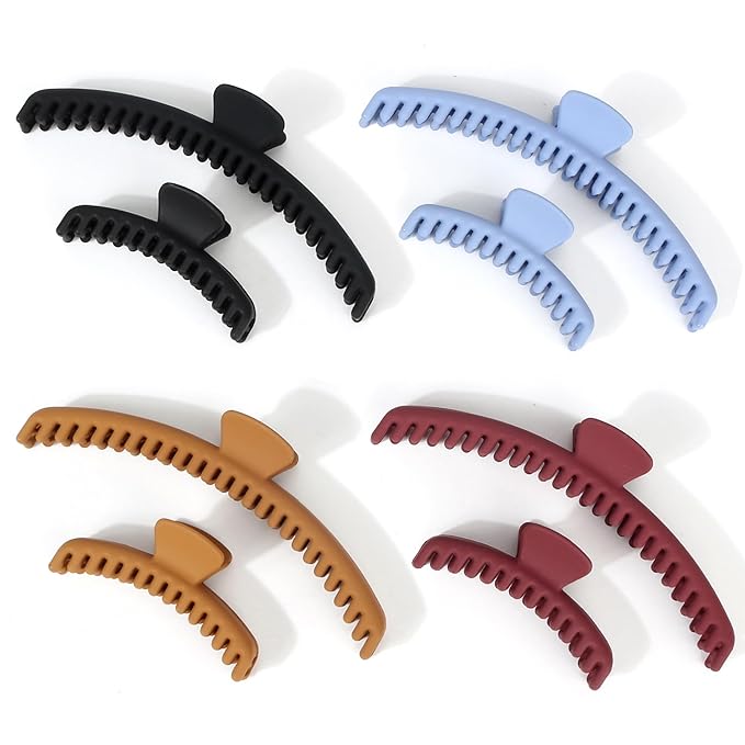 Hold Everything Claw Clip for Thick and Thin Hair - Big Barrettes for Women and Girls With Straight, Wavy, and Curly Hair - Strong Hold With 52 Teeth Banana Clips (4-Color & 2-Size)