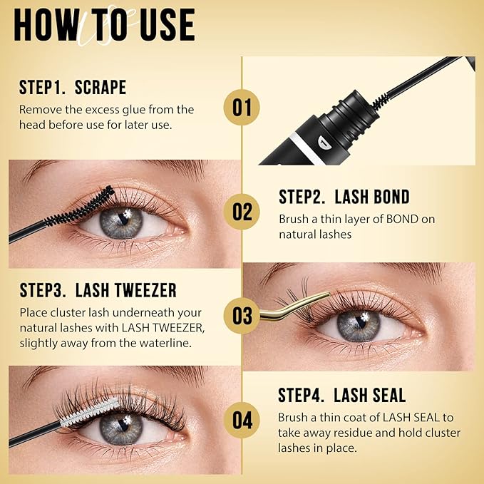 QUEWEL Lash Clusters 320Pcs Cluster Lashes 10D C Curl Lash Cluster Eyelash Extensions Mix9-16mm Individual Eyelashes Clusters Wispy Lash Clusters Thin Band Soft to Use at Home(10D C Mix9-16)