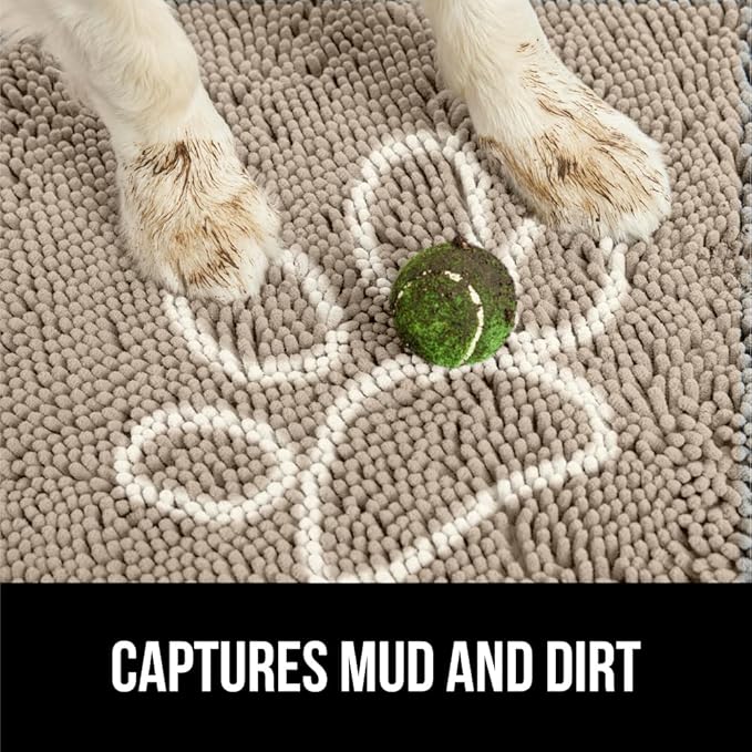 GORILLA GRIP SoakSTOPPER Dog Door Mat, 36x24 Machine Washable Rug Absorbent Doormat Captures Moisture Mud Dirt, Quick Dry Soft Chenille Entryway Rugs Indoor Entrance Mats for Dog Paws, Beige Ivory