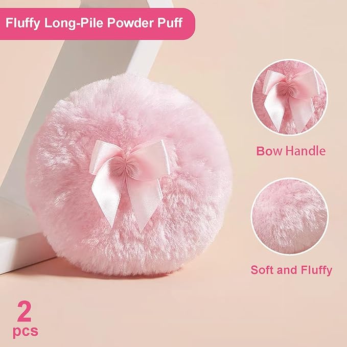 5 Pieces Large Body Powder Puff and Powder Container, Crystal Case for Dust Puff, Powder applicator with Box for Face and Body (Grey, Woven Pattern)