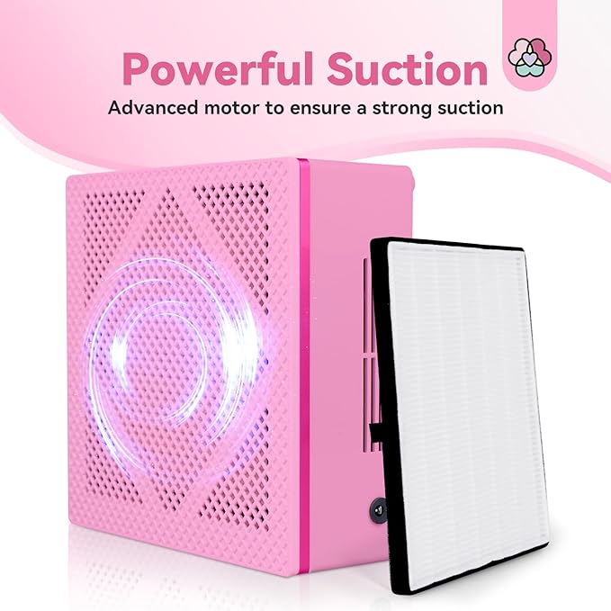 SAVILAND Nail Dust Collector Quiet, Low Noise Dust Collector Nail Tech with Reusable Filter, Compact Fan Dust Collector Nail Dust Brush Manicure Pedicure Tool for Acrylic Nail Polishing,Salon & Home