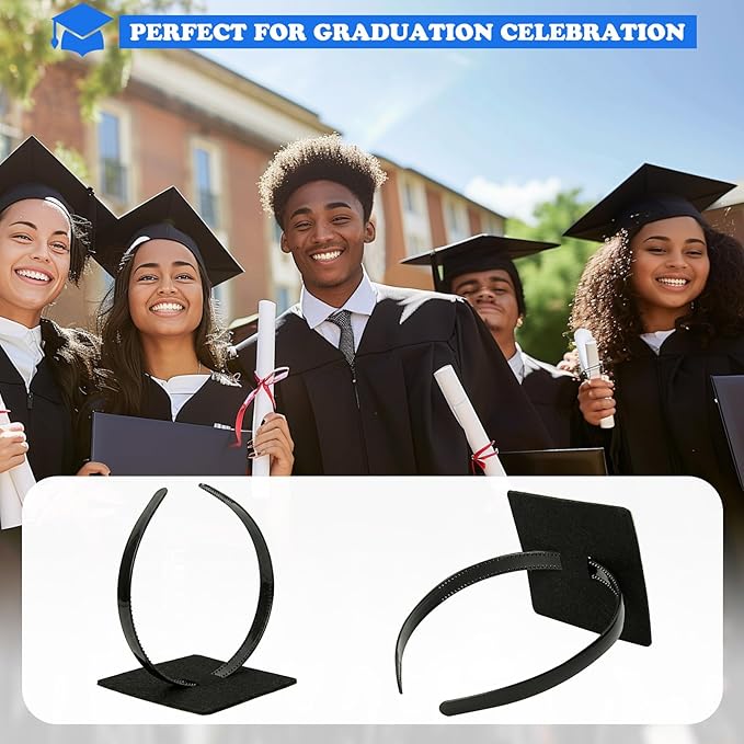 OCQOTAT 1 Pack Graduation Cap Headband,Black Anti-Fall Firm Hairband with Adhesive Insert,Secures Graduation Cap&Hairstyle, Essential Hat Accessories for Graduates,Students,Girls,Not including Caps