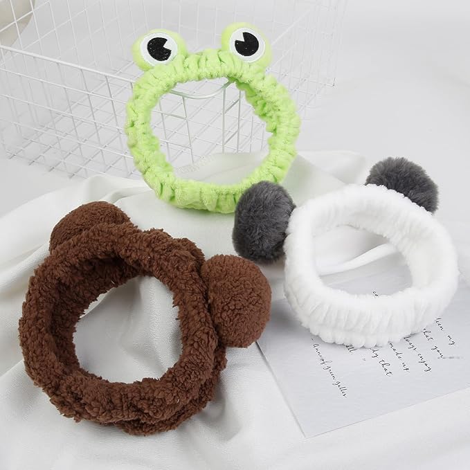 6PCS Animal Ear Spa Headbands Face Wash Headband Cute Make Up Hairband Fuzzy Cat Head Band Soft Skincare Hair Accessories for Women Girls