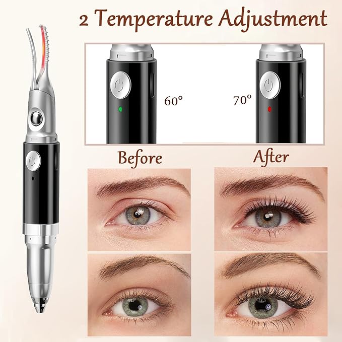 2 in 1 Heated Eyelash Curlers and Eyebrow Trimmer for Women, Electric Eyelash Curler with 2 Temperature Modes Anti-Burn USB Rechargeable Heated Eyelash Curler, Ideal Gift for Women HS89