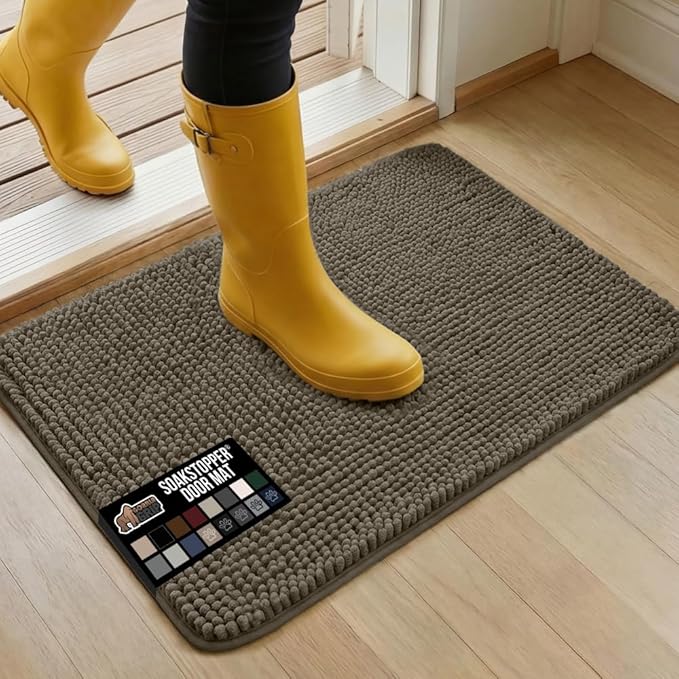 GORILLA GRIP SoakSTOPPER Dog Door Mat, Machine Washable Rug Absorbent Doormat Captures Moisture Mud Dirt, Quick Dry Soft Chenille Entryway Rugs Indoor Entrance Mats for Dog Paws, 24x17 Cappuccino