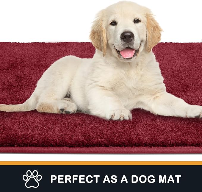 PURRUGS Dirt Trapping Door Mat 34" x 59", Non-Slip Machine Washable Entryway Rug, Dog Doormat, Indoor Front Door Mat, Super Absorbent Entry Rug for Muddy Shoes & Paws, Burgundy Red