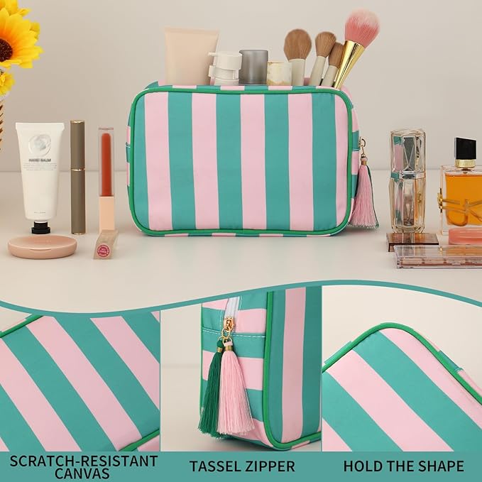 Makeup Bag Travel Cosmetic Bag Organizer Tassel Toiletry Bag Large Canvas Zipper Pouch Mahjong Tile Bag