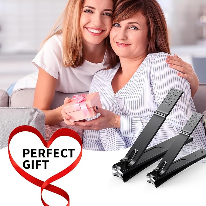 Derlaier Nail Clippers Set - Toenail Clippers & Fingernail Clipper Combo, Dual-Size Stainless Steel Nail Cutters for Home/Travel, Anti-Slip Grip, Ingrown Nail Care Tool (Black-Large/Small)