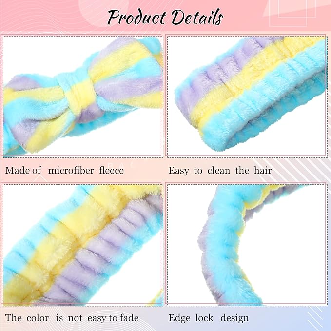 Jexine 24 Pcs Facial Spa Headband Makeup Headbands Bulk Bow Hair Head Band Fluffy Plush Spa Headband for Women Washing Face Shower Cleansing (Minimalist Color,vintage style)