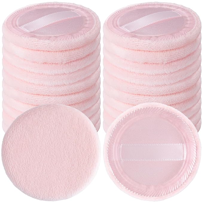 25 Pack 60mm Round Powder Puffs for Foundation Makeup Applicators, Soft Cotton Skin-Friendly Face Powder Sponge Velour Velet Puffs Pads for Cream Cosmetics- Pink