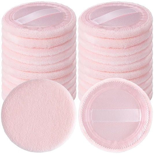 25 Pack 60mm Round Powder Puffs for Foundation Makeup Applicators, Soft Cotton Skin-Friendly Face Powder Sponge Velour Velet Puffs Pads for Cream Cosmetics- Pink