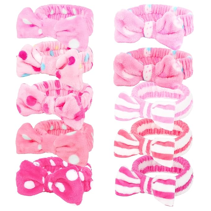 10 Pack Pink Skincare Headbands Set for Women Girls Spa Headband for Washing Face Bulk Valentine’s Day Party Favor & Gift Set Multiple Color