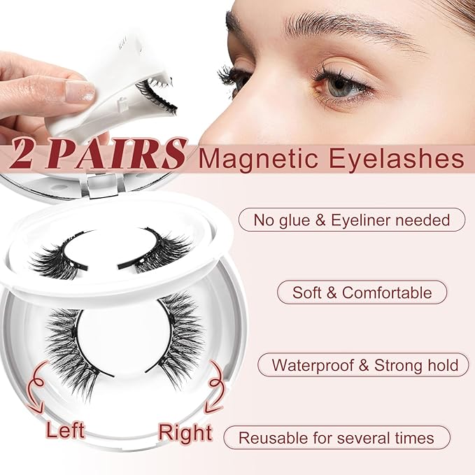 Higu clace Magnetic-Eyelashes 2 Pairs Magnetic Eyelashes with Applicator Soft Eyelashes Magnetic Lashes Natural Look Wispy pestañas magnéticas Without Eyeliner Easy to Wear and Remove(A+C03)