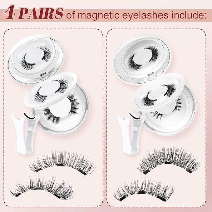 Higu clace Magnetic Eyelashes 4Pairs Magnetic Eyelashes with Applicator Soft Magnetic Lashes Natural Look Wispy Magnet Lashes Without Eyeliner Easy to Wear and Remove(DJCX-F03）