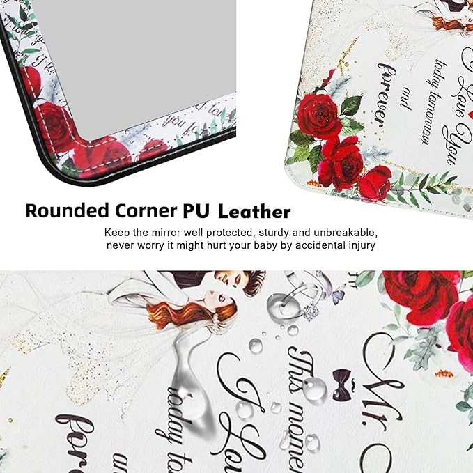 Large Folding Mirror Portable, Travel PU Makeup Adjustable Rectangular Ultrathin Vanity Mirror with Stand Rounded Corners, for Wedding, Travel, Camping, Home 7x9 Inches