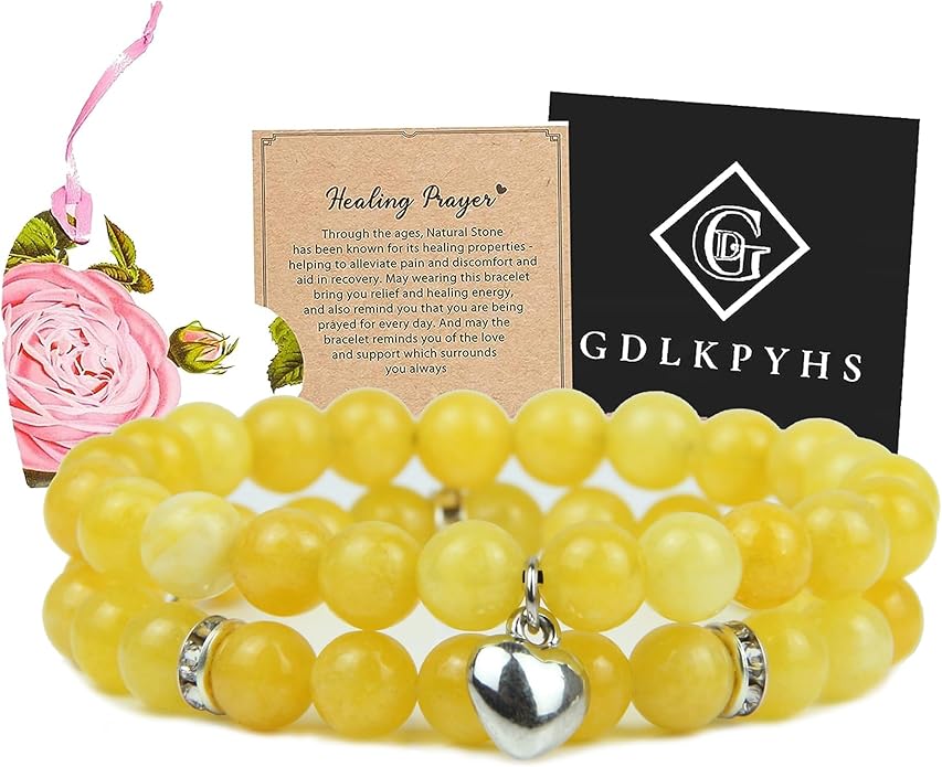 2Pcs Healing Crystal Bracelets for Women Handmade Beaded Bracelet Healing Prayers Crystal 8mm Natural Stone Beads Bracelet Stress Relief Get Well Soon Gifts