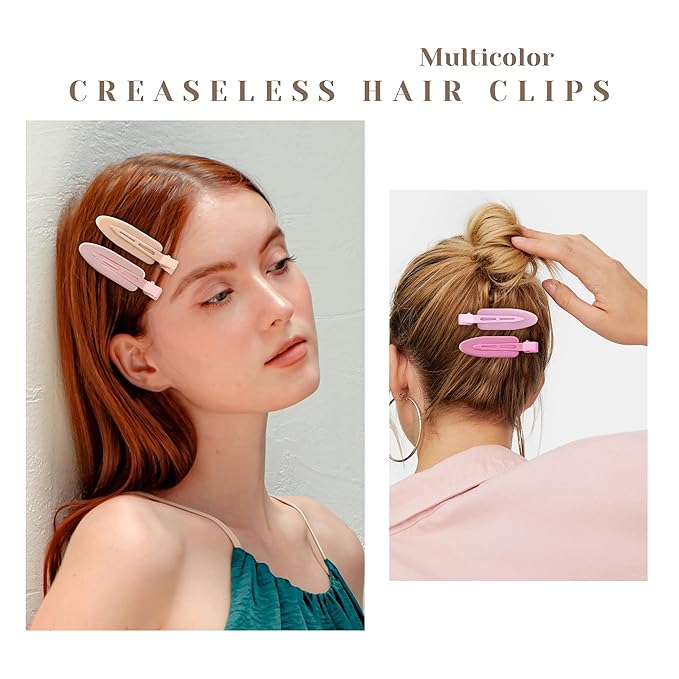 10 Pcs Creaseless No Crease No Bend Flat Hair Clips For Styling Non Slip Makeup Clips For Women Salon Hairstyle, Pink Rose Red